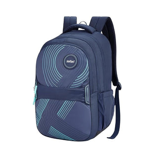 Buy navy Safari Aura 37L Printed Laptop Backpack with Armor Base, Raincover, Antitheft Pocket, 3 Compartment, Bottle Holder, Front Pocket, Premium Pu Fabric, School &amp; College Bag, Office Bag