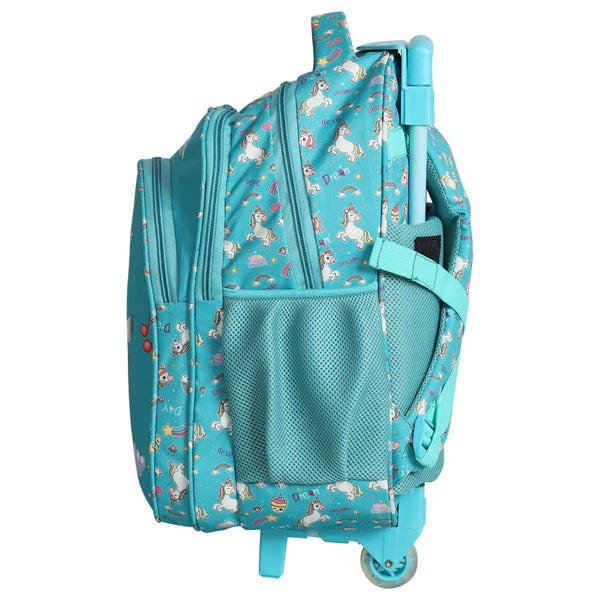 NOVEX Original Unicorn Kids Backpack Trolley Bag with 2 Wheel, Turquoise/Kids Backpack/Kids School Bag 18"