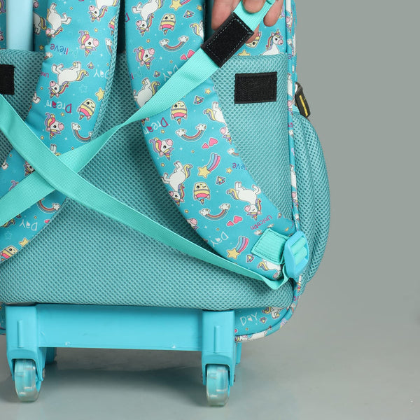 NOVEX Original Unicorn Kids Backpack Trolley Bag with 2 Wheel, Turquoise/Kids Backpack/Kids School Bag 18"