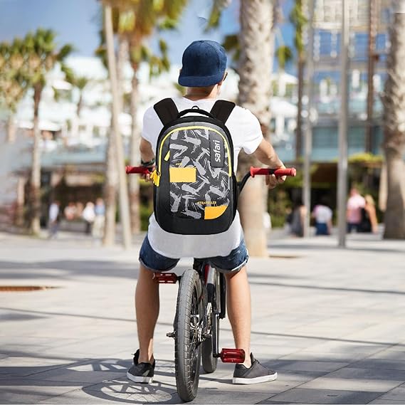 Safari Triplex 01 Casual Backpack with 37L capacity with Armor Base, 3 Compartments, Bottle Holder Pocket, Front Pocket, 8 inch side pocket, Improved back & shoulder straps,Printed School Bag for Boys and Girls, College Backpack, Office Bag, Travel Bag