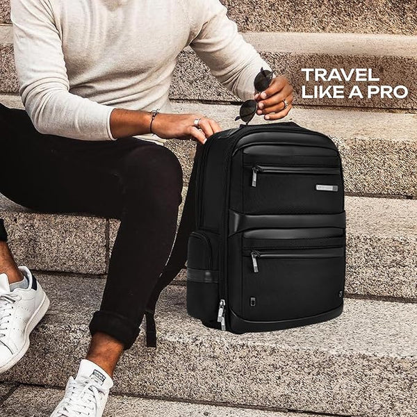 Safari SELECT 30L ASTRAL Formal Backpack 17 Inch Laptop Pocket Premium Fabric 180 degree Opening Water Resistant USB Charging, Laptop & Tablet Bag, Backpack for Men & Women, Black