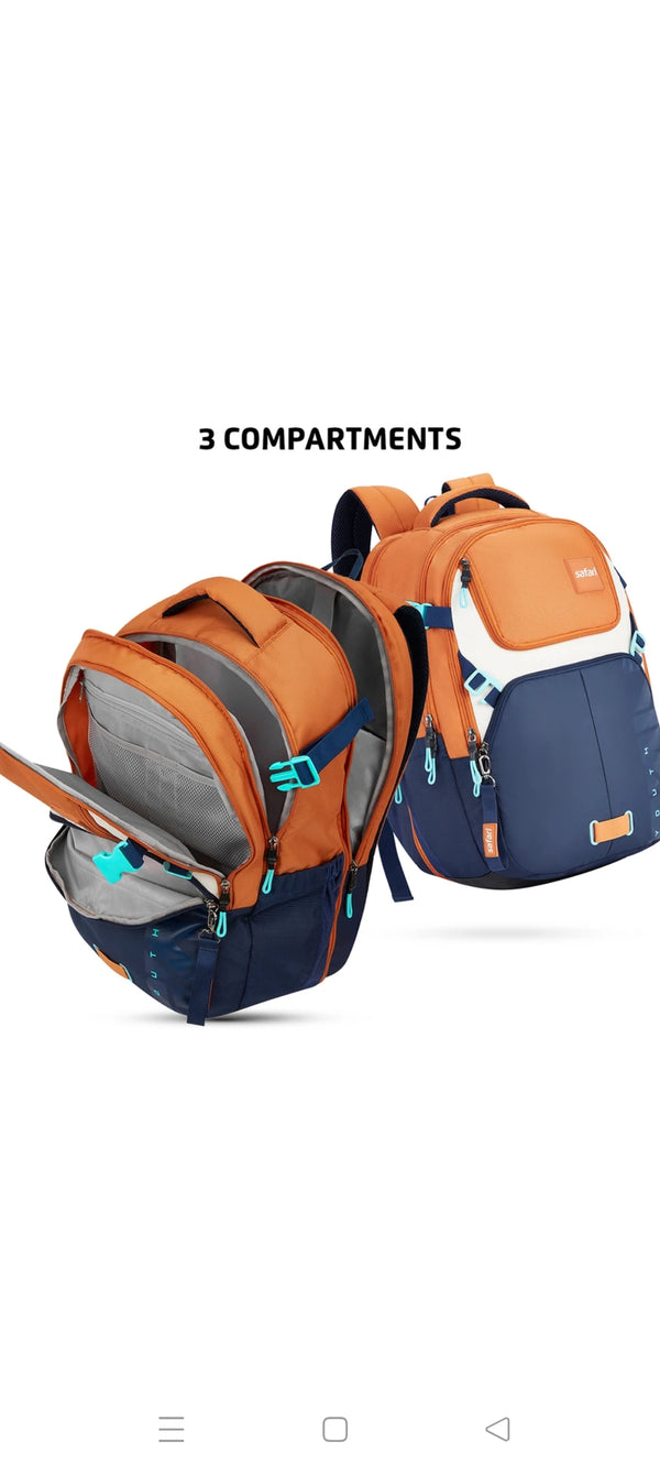 Safari Expand 13 Laptop Backpack with 43 Litres Armor Base, Raincover, 8 inch side Pockets, 3 Compartments, Bottle Holder,Compression straps & Organizer , School & College Bag, Office Bag