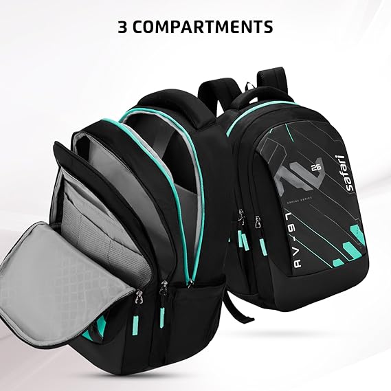 Safari Aura 37L Printed Laptop Backpack with Armor Base, Raincover, Antitheft Pocket, 3 Compartment, Bottle Holder, Front Pocket, Premium Pu Fabric, School & College Bag, Office Bag