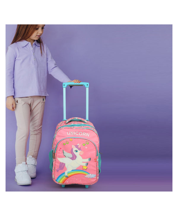 NOVEX Original Unicorn Kids Backpack Trolley Bag with 2 Wheel, Pink/Kids Backpack/Kids School Bag 18"