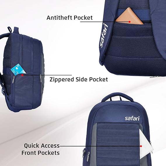 Safari Spade 01 Formal Laptop Backpack with 34L capacity Rain cover, Antitheft Pocket, 3 Compartments, Front Pocket, Smart Trolley Sleeve, Sturdy handle, Office Bag, College Backpack, Travel Bag, School Bag