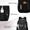 Safari Aura 37L Printed Laptop Backpack with Armor Base, Raincover, Antitheft Pocket, 3 Compartment, Bottle Holder, Front Pocket, Premium Pu Fabric, School & College Bag, Office Bag