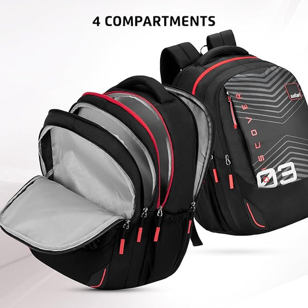 Safari Quadro 03 Casual Backpack with 43L Armor Base and Antitheft Pocket, 4 Compartments, Bottle Holder, Front Pocket, File Holder, School Bag, College Backpack, Office Bag, Travel Bag