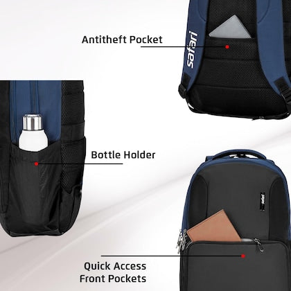 Safari Ace 30L Formal Laptop Backpack with Raincover, Antitheft Pocket, 2 Compartment, Front Pocket, Smart Trolley Sleeve, Office Bag, College Backpack, Travel Bag, School Bag