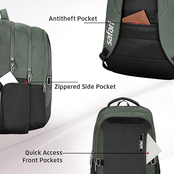 Safari Spade 02 Formal Laptop Backpack with 34L capacity Rain cover, Antitheft Pocket, 3 Compartments, Front Pocket, Smart Trolley Sleeve, Sturdy handle, Office Bag, College Backpack, Travel Bag, School Bag