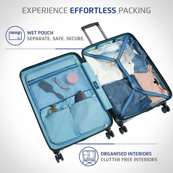 Safari Select Brooklyn Trolley Bag Hard Case Polycarbonate 8 Wheels with 360 Degree Rotation, Recessed TSA Lock, Anti-Theft Zipper, Trolley Bags for Travel, Suitcase for Travel