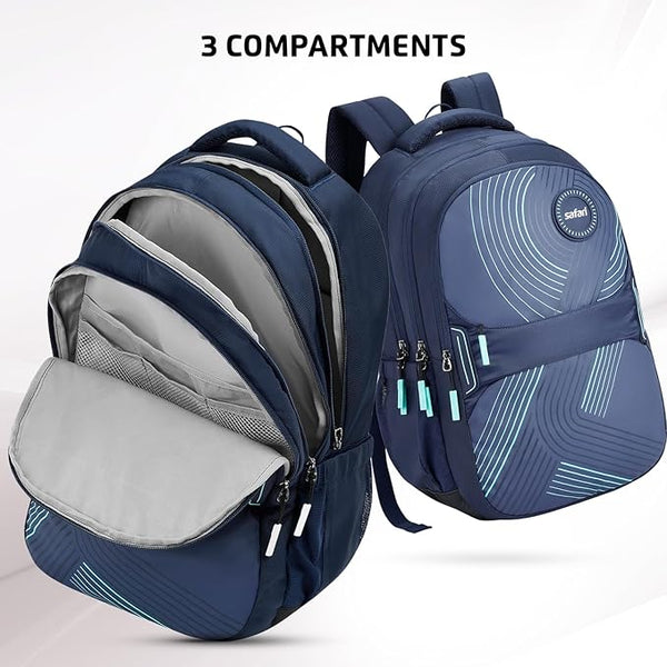 Safari Aura 37L Printed Laptop Backpack with Armor Base, Raincover, Antitheft Pocket, 3 Compartment, Bottle Holder, Front Pocket, Premium Pu Fabric, School & College Bag, Office Bag