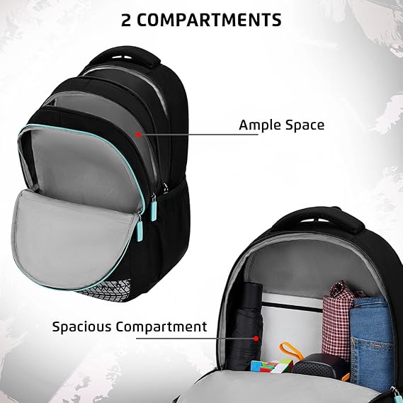 Safari Triplex 02 Casual Backpack with 37L capacity with Armor Base, 3 Compartments, Bottle Holder Pocket, Front Pocket, 8 inch side pocket, Improved back & shoulder straps,Printed School Bag for Boys and Girls, College Backpack, Office Bag, Travel Bag