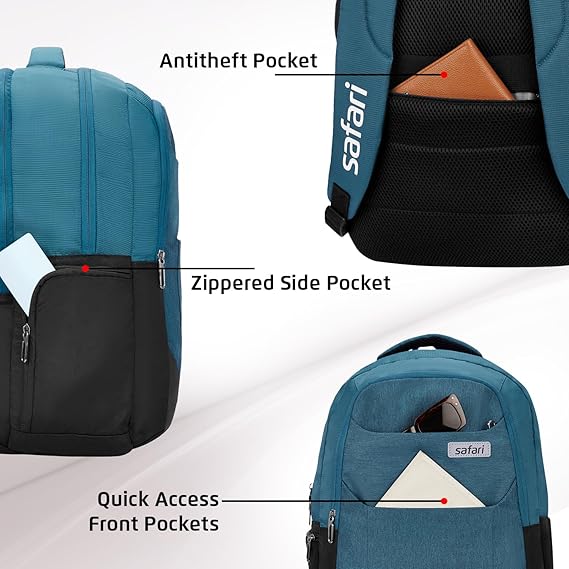 Safari Spade 03 Formal Laptop Backpack with 34L capacity Rain cover, Antitheft Pocket, 3 Compartments, Front Pocket, Smart Trolley Sleeve, Sturdy handle, Office Bag, College Backpack, Travel Bag, School Bag