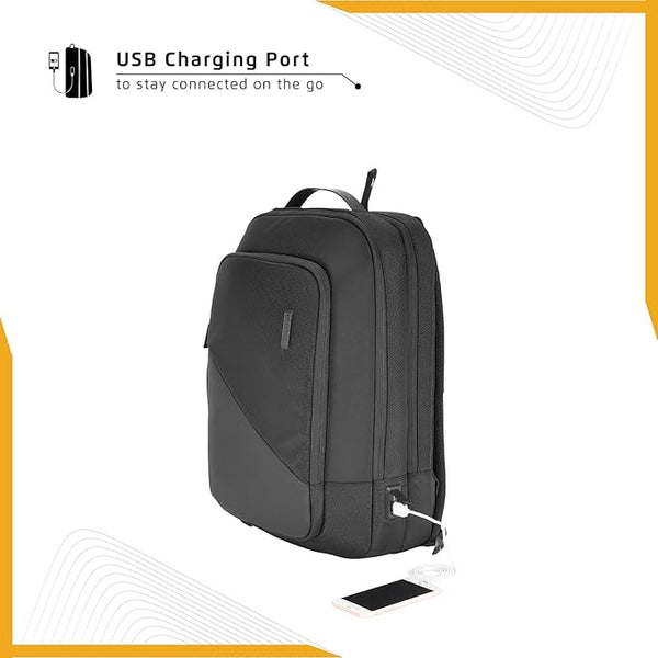 Safari SELECT 19L SAGE Formal Backpack, 17 Inch Laptop Pocket, Premium Fabric, Dedicated Tech Compartment, Water Resistant, USB Charging, Laptop & Tablet Bag, Backpack for Men & Women, Black