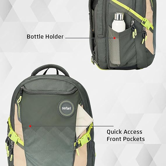 Safari Expand 15 Laptop Backpack with 43 Litres Armor Base, Raincover, 8 inch side Pockets, 3 Compartments, Bottle Holder,Compression straps & Organizer , School & College Bag, Office Bag