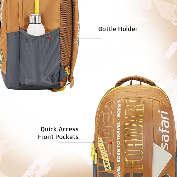 Safari Triplex 04 Casual Backpack with 37L capacity with Armor Base, 3 Compartments, Bottle Holder Pocket, Front Pocket, 8 inch side pocket, Improved back & shoulder straps,Printed School Bag for Boys and Girls, College Backpack, Office Bag, Travel Bag
