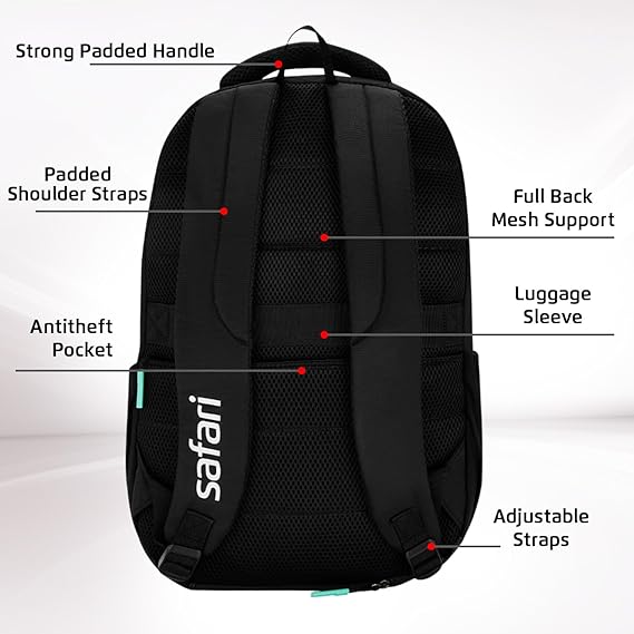 Safari Aura 37L Printed Laptop Backpack with Armor Base, Raincover, Antitheft Pocket, 3 Compartment, Bottle Holder, Front Pocket, Premium Pu Fabric, School & College Bag, Office Bag