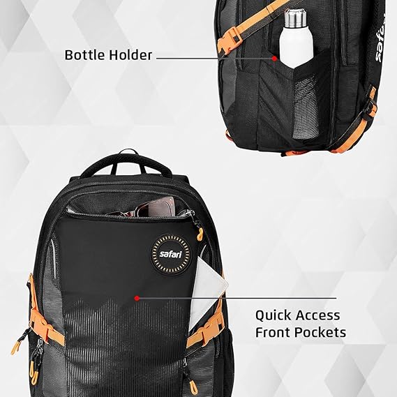 Safari Expand 15 Laptop Backpack with 43 Litres Armor Base, Raincover, 8 inch side Pockets, 3 Compartments, Bottle Holder,Compression straps & Organizer , School & College Bag, Office Bag