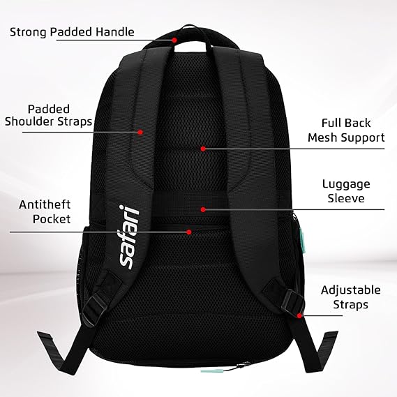 Safari Aura 37L Printed Laptop Backpack with Armor Base, Raincover, Antitheft Pocket, 3 Compartment, Bottle Holder, Front Pocket, Premium Pu Fabric, School & College Bag, Office Bag