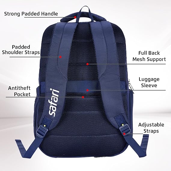 Safari Spade 01 Formal Laptop Backpack with 34L capacity Rain cover, Antitheft Pocket, 3 Compartments, Front Pocket, Smart Trolley Sleeve, Sturdy handle, Office Bag, College Backpack, Travel Bag, School Bag