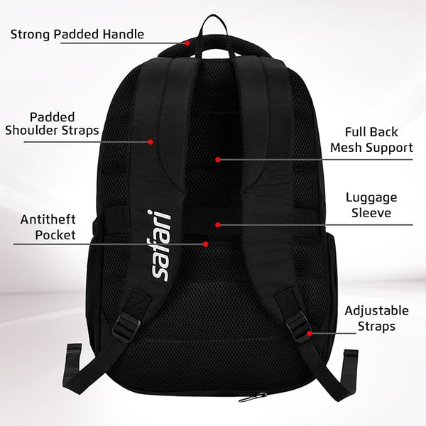 Safari Spade 01 Formal Laptop Backpack with 34L capacity Rain cover, Antitheft Pocket, 3 Compartments, Front Pocket, Smart Trolley Sleeve, Sturdy handle, Office Bag, College Backpack, Travel Bag, School Bag