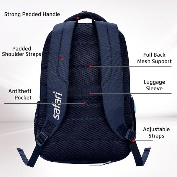 Safari Aura 37L Printed Laptop Backpack with Armor Base, Raincover, Antitheft Pocket, 3 Compartment, Bottle Holder, Front Pocket, Premium Pu Fabric, School & College Bag, Office Bag