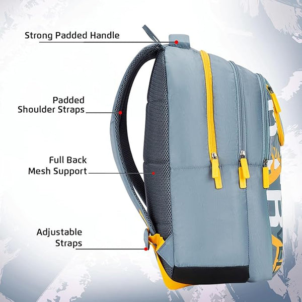 Safari Triplex 03 Casual Backpack with 37L capacity with Armor Base, 3 Compartments, Bottle Holder Pocket, Front Pocket, 8 inch side pocket, Improved back & shoulder straps,Printed School Bag for Boys and Girls, College Backpack, Office Bag, Travel Bag