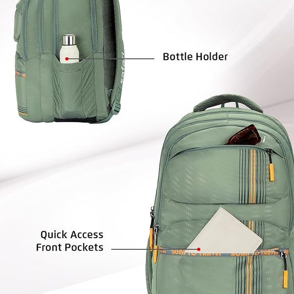 Safari Quadro 04 Casual Backpack with 43L Armor Base and Antitheft Pocket, 4 Compartments, Bottle Holder, Front Pocket, File Holder, School Bag, College Backpack, Office Bag, Travel Bag