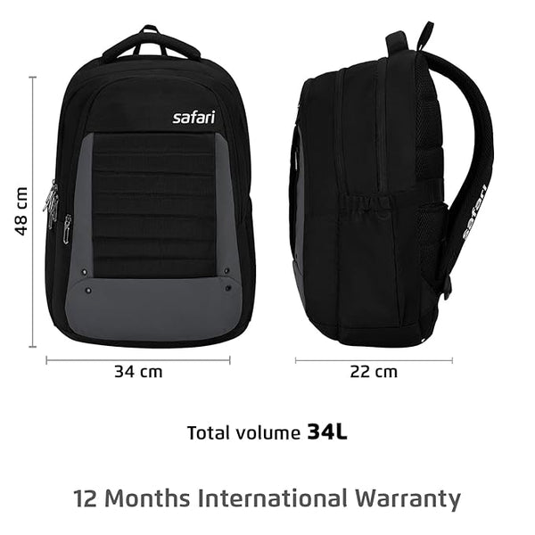 Safari Spade 01 Formal Laptop Backpack with 34L capacity Rain cover, Antitheft Pocket, 3 Compartments, Front Pocket, Smart Trolley Sleeve, Sturdy handle, Office Bag, College Backpack, Travel Bag, School Bag