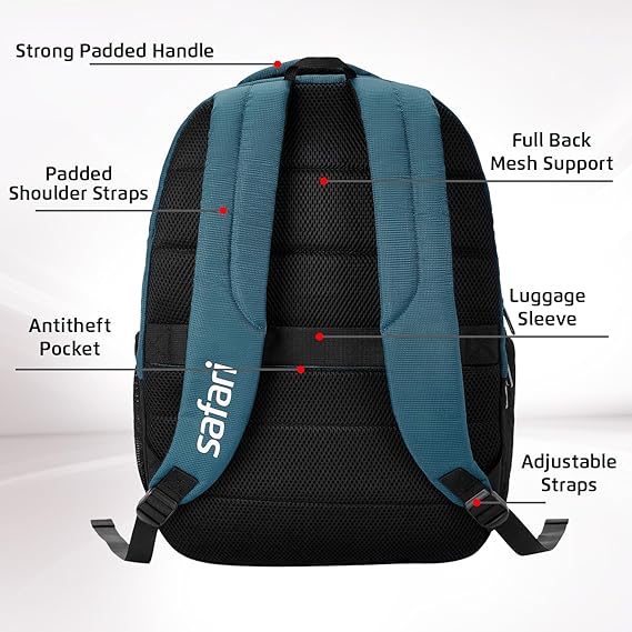 Safari Spade 03 Formal Laptop Backpack with 34L capacity Rain cover, Antitheft Pocket, 3 Compartments, Front Pocket, Smart Trolley Sleeve, Sturdy handle, Office Bag, College Backpack, Travel Bag, School Bag