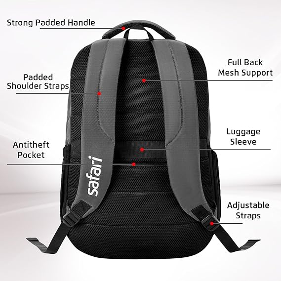 Safari Spade 02 Formal Laptop Backpack with 34L capacity Rain cover, Antitheft Pocket, 3 Compartments, Front Pocket, Smart Trolley Sleeve, Sturdy handle, Office Bag, College Backpack, Travel Bag, School Bag