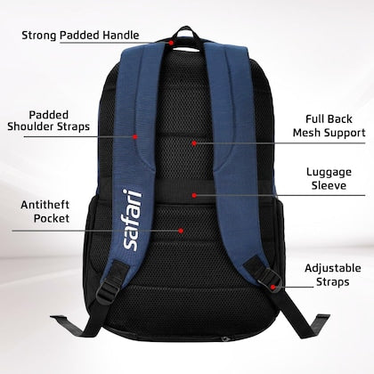 Safari Ace 30L Formal Laptop Backpack with Raincover, Antitheft Pocket, 2 Compartment, Front Pocket, Smart Trolley Sleeve, Office Bag, College Backpack, Travel Bag, School Bag