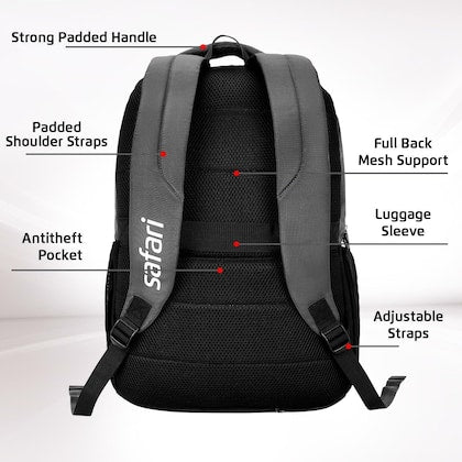 Safari Ace 30L Formal Laptop Backpack with Raincover, Antitheft Pocket, 2 Compartment, Front Pocket, Smart Trolley Sleeve, Office Bag, College Backpack, Travel Bag, School Bag