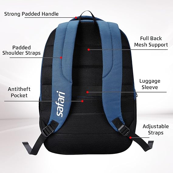 Safari Spade 03 Formal Laptop Backpack with 34L capacity Rain cover, Antitheft Pocket, 3 Compartments, Front Pocket, Smart Trolley Sleeve, Sturdy handle, Office Bag, College Backpack, Travel Bag, School Bag