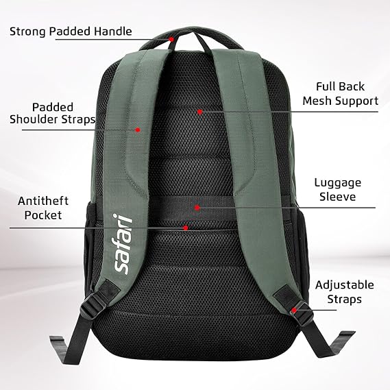 Safari Spade 02 Formal Laptop Backpack with 34L capacity Rain cover, Antitheft Pocket, 3 Compartments, Front Pocket, Smart Trolley Sleeve, Sturdy handle, Office Bag, College Backpack, Travel Bag, School Bag