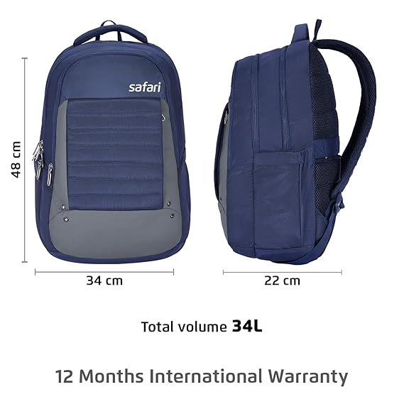 Safari Spade 01 Formal Laptop Backpack with 34L capacity Rain cover, Antitheft Pocket, 3 Compartments, Front Pocket, Smart Trolley Sleeve, Sturdy handle, Office Bag, College Backpack, Travel Bag, School Bag
