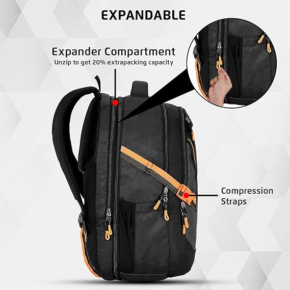 Safari Expand 15 Laptop Backpack with 43 Litres Armor Base, Raincover, 8 inch side Pockets, 3 Compartments, Bottle Holder,Compression straps & Organizer , School & College Bag, Office Bag
