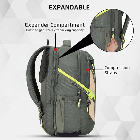 Safari Expand 15 Laptop Backpack with 43 Litres Armor Base, Raincover, 8 inch side Pockets, 3 Compartments, Bottle Holder,Compression straps & Organizer , School & College Bag, Office Bag