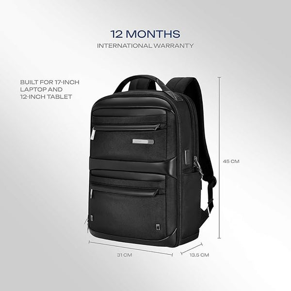 Safari SELECT 30L ASTRAL Formal Backpack 17 Inch Laptop Pocket Premium Fabric 180 degree Opening Water Resistant USB Charging, Laptop & Tablet Bag, Backpack for Men & Women, Black