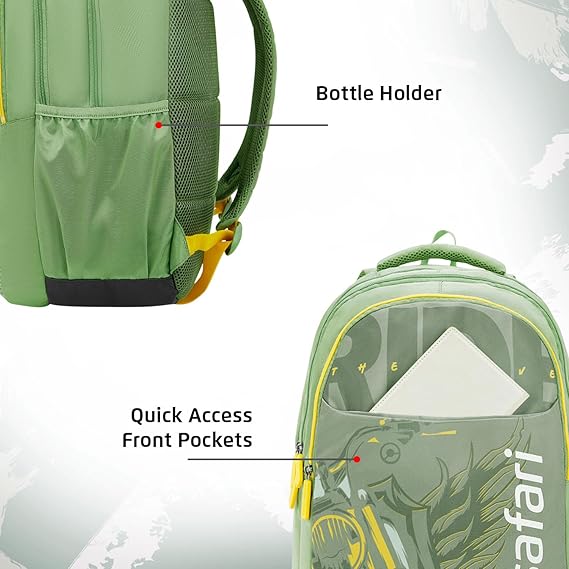 Safari Triplex 02 Casual Backpack with 37L capacity with Armor Base, 3 Compartments, Bottle Holder Pocket, Front Pocket, 8 inch side pocket, Improved back & shoulder straps,Printed School Bag for Boys and Girls, College Backpack, Office Bag, Travel Bag