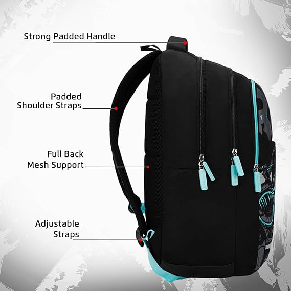 Safari Triplex 02 Casual Backpack with 37L capacity with Armor Base, 3 Compartments, Bottle Holder Pocket, Front Pocket, 8 inch side pocket, Improved back & shoulder straps,Printed School Bag for Boys and Girls, College Backpack, Office Bag, Travel Bag