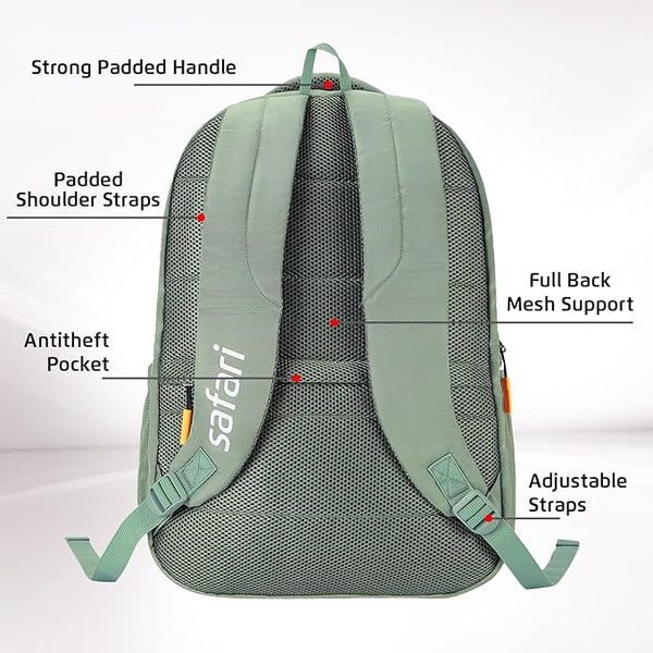 Safari Quadro 04 Casual Backpack with 43L Armor Base and Antitheft Pocket, 4 Compartments, Bottle Holder, Front Pocket, File Holder, School Bag, College Backpack, Office Bag, Travel Bag