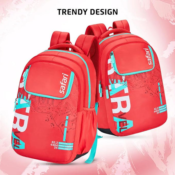 Safari Triplex 03 Casual Backpack with 37L capacity with Armor Base, 3 Compartments, Bottle Holder Pocket, Front Pocket, 8 inch side pocket, Improved back & shoulder straps,Printed School Bag for Boys and Girls, College Backpack, Office Bag, Travel Bag