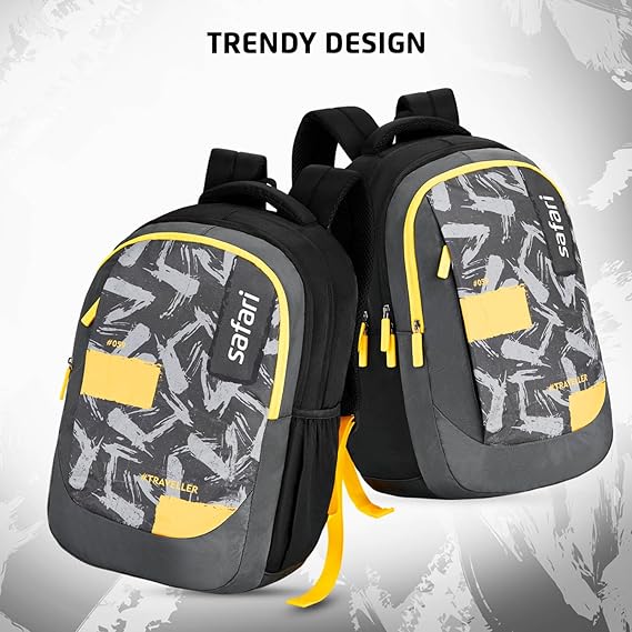 Safari Triplex 01 Casual Backpack with 37L capacity with Armor Base, 3 Compartments, Bottle Holder Pocket, Front Pocket, 8 inch side pocket, Improved back & shoulder straps,Printed School Bag for Boys and Girls, College Backpack, Office Bag, Travel Bag