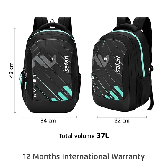Safari Aura 37L Printed Laptop Backpack with Armor Base, Raincover, Antitheft Pocket, 3 Compartment, Bottle Holder, Front Pocket, Premium Pu Fabric, School & College Bag, Office Bag