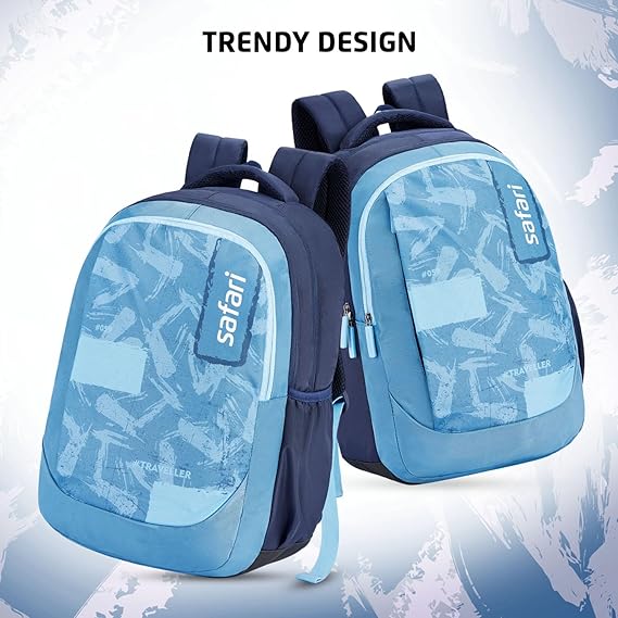 Safari Triplex 01 Casual Backpack with 37L capacity with Armor Base, 3 Compartments, Bottle Holder Pocket, Front Pocket, 8 inch side pocket, Improved back & shoulder straps,Printed School Bag for Boys and Girls, College Backpack, Office Bag, Travel Bag