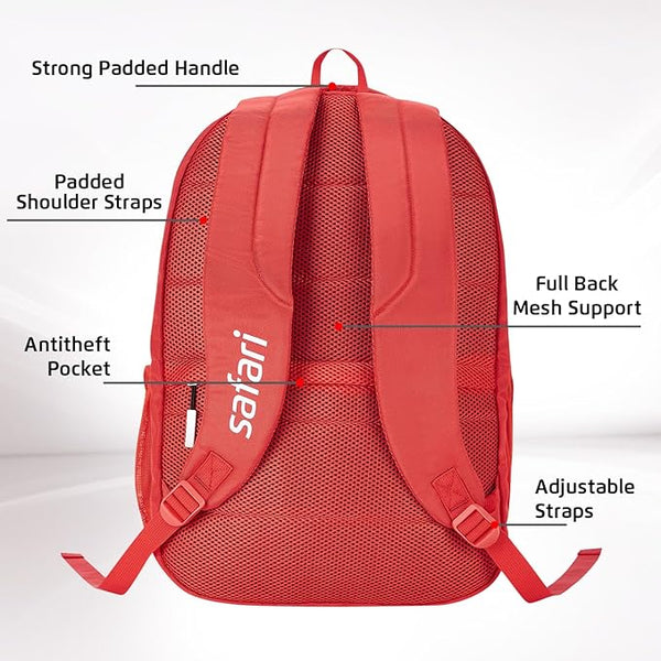 Safari Quadro 04 Casual Backpack with 43L Armor Base and Antitheft Pocket, 4 Compartments, Bottle Holder, Front Pocket, File Holder, School Bag, College Backpack, Office Bag, Travel Bag