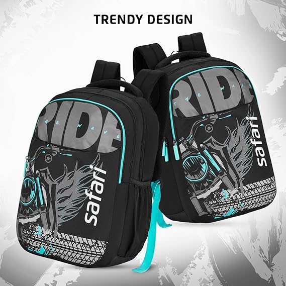 Safari Triplex 02 Casual Backpack with 37L capacity with Armor Base, 3 Compartments, Bottle Holder Pocket, Front Pocket, 8 inch side pocket, Improved back & shoulder straps,Printed School Bag for Boys and Girls, College Backpack, Office Bag, Travel Bag