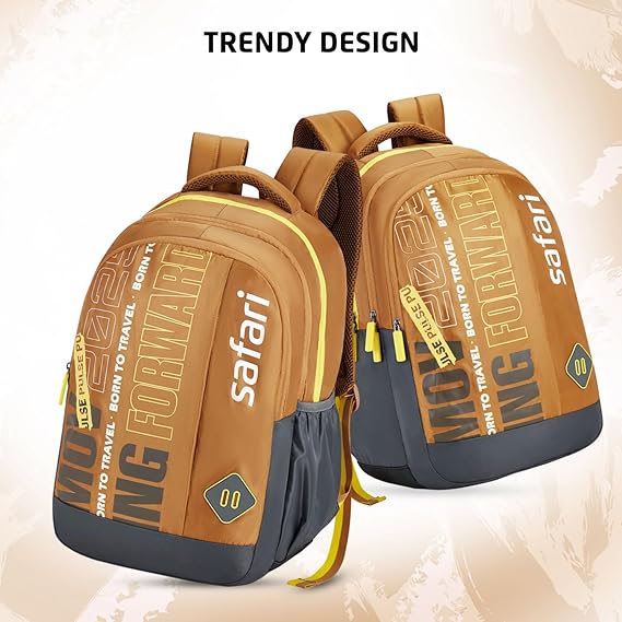 Safari Triplex 04 Casual Backpack with 37L capacity with Armor Base, 3 Compartments, Bottle Holder Pocket, Front Pocket, 8 inch side pocket, Improved back & shoulder straps,Printed School Bag for Boys and Girls, College Backpack, Office Bag, Travel Bag