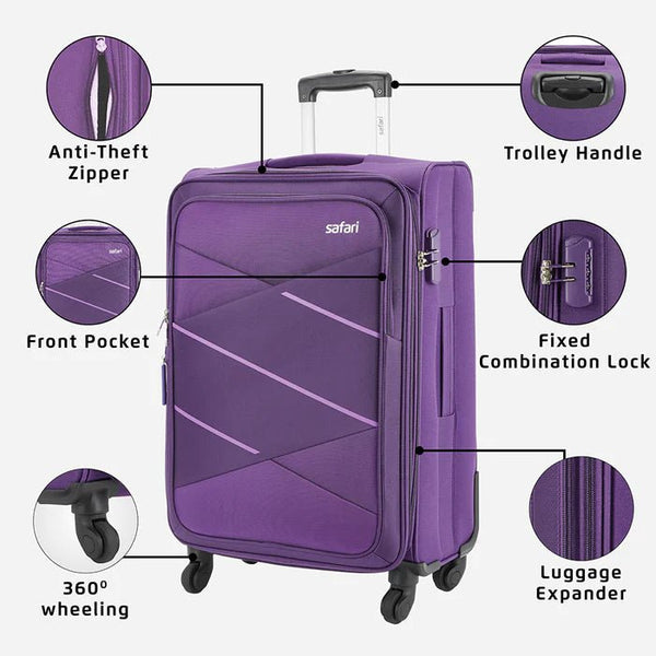 Safari Avenue Anti Theft Soft luggage with Expander, Securi Zipper and Quick Access Pocket 59 (CM) Cabin bag - Genx Bags Online